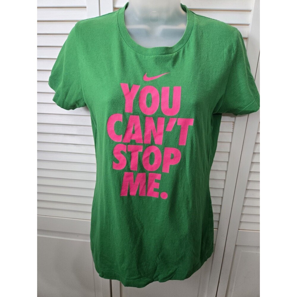Ladies Nike Green Pink You Can't Stop Me Slim Fit Short Sleeve Tshirt M